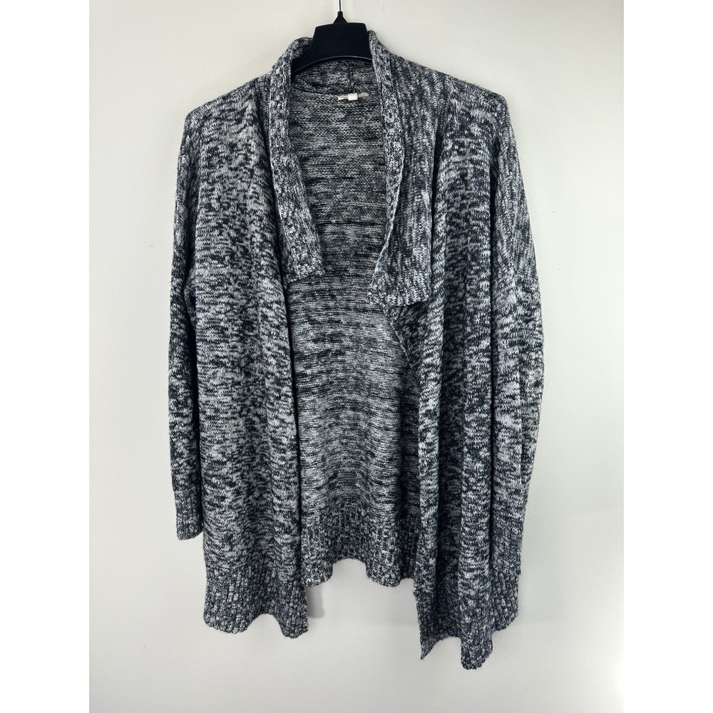 Eileen Fisher Knit Open Front Long Drape Cardigan Sweater Black Marled Large - Picture 2 of 13
